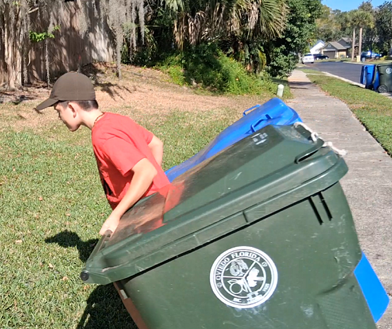 Calvin returning bins